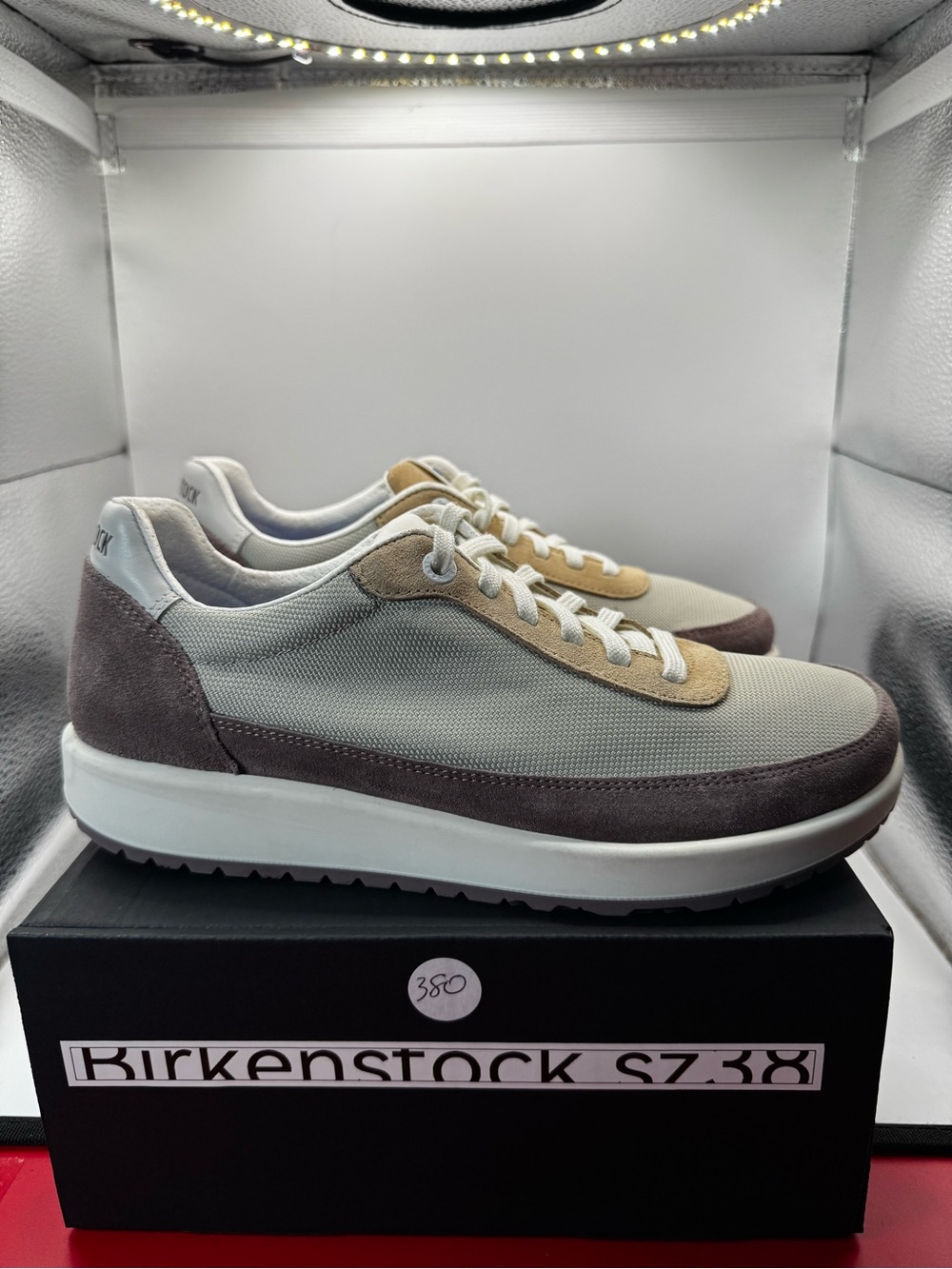 NWB (Replacement Box) Birkenstock Honnef City Suede Mesh Sneakers Taupe EU 38 US